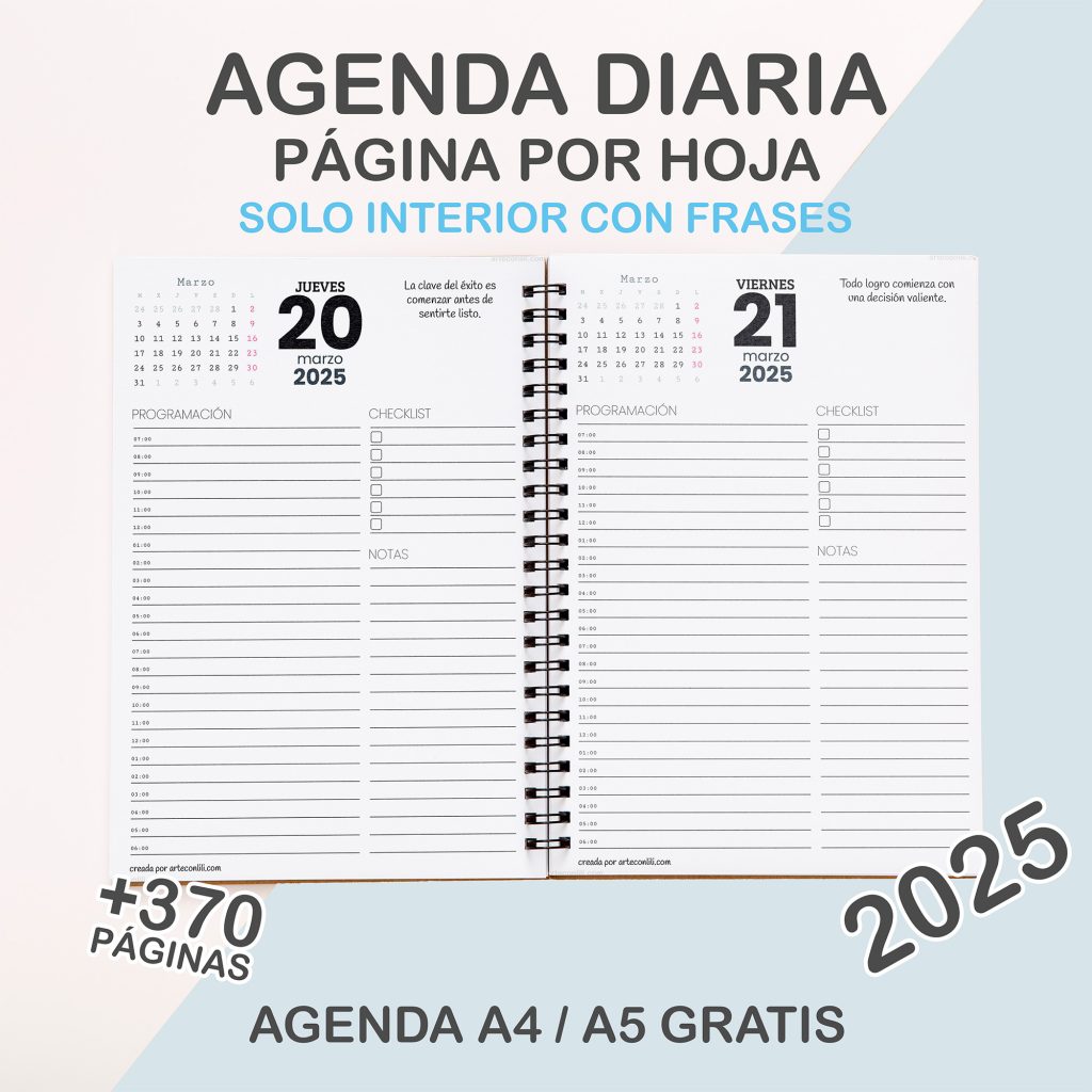 Agenda 2025 Diaria Para Imprimir PDF Gratis Arteconlili