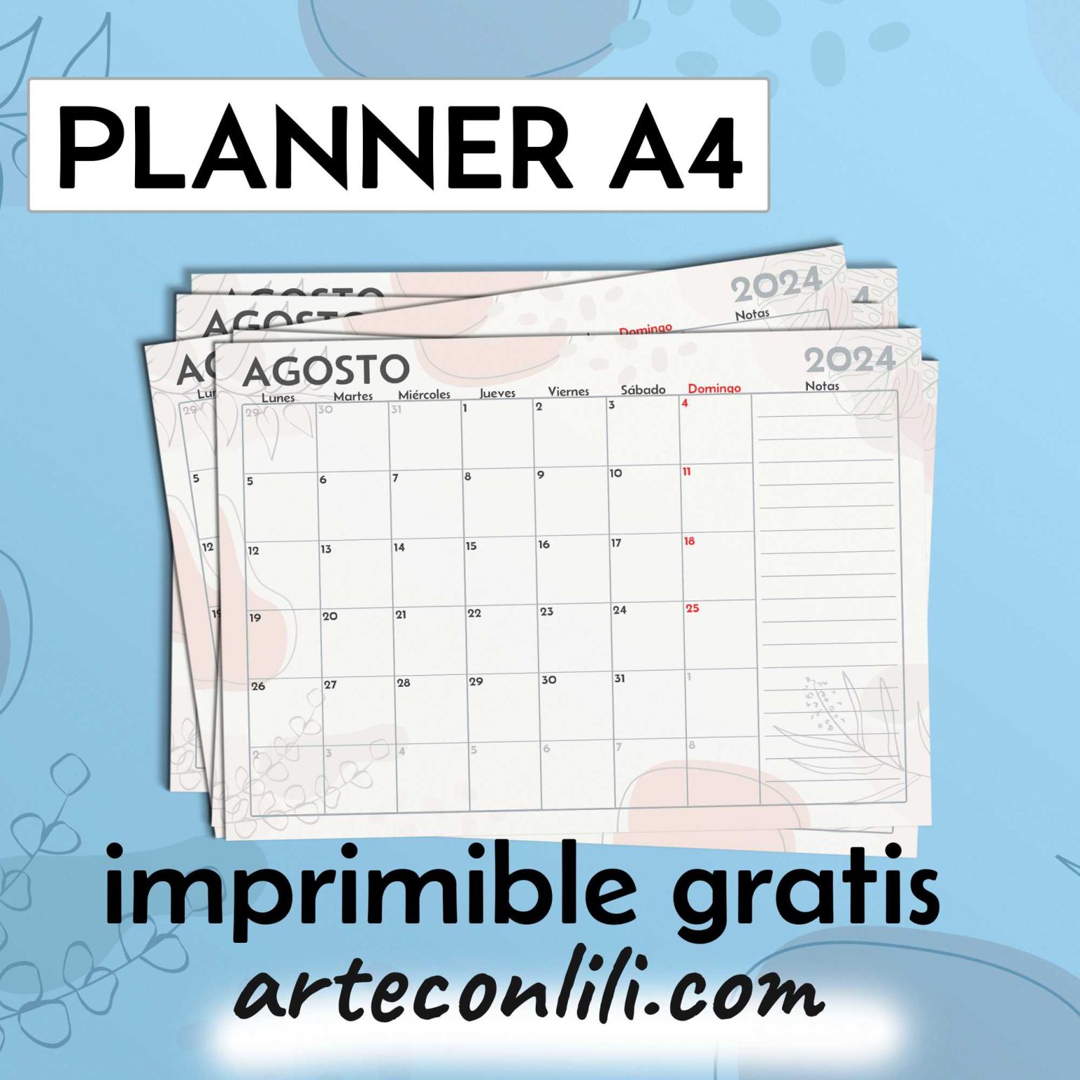 Calendario Aesthetic 2024 Para Imprimir Gratis PDF A4 Plantilla