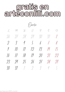 calendario enero 2023 para bullet journal sin puntos