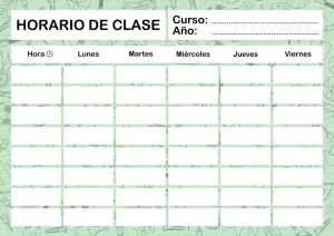 Plantilla horario escolar para imprimir en A4 PDF Español | GRATIS | Fondo Colegio - Imagen 13