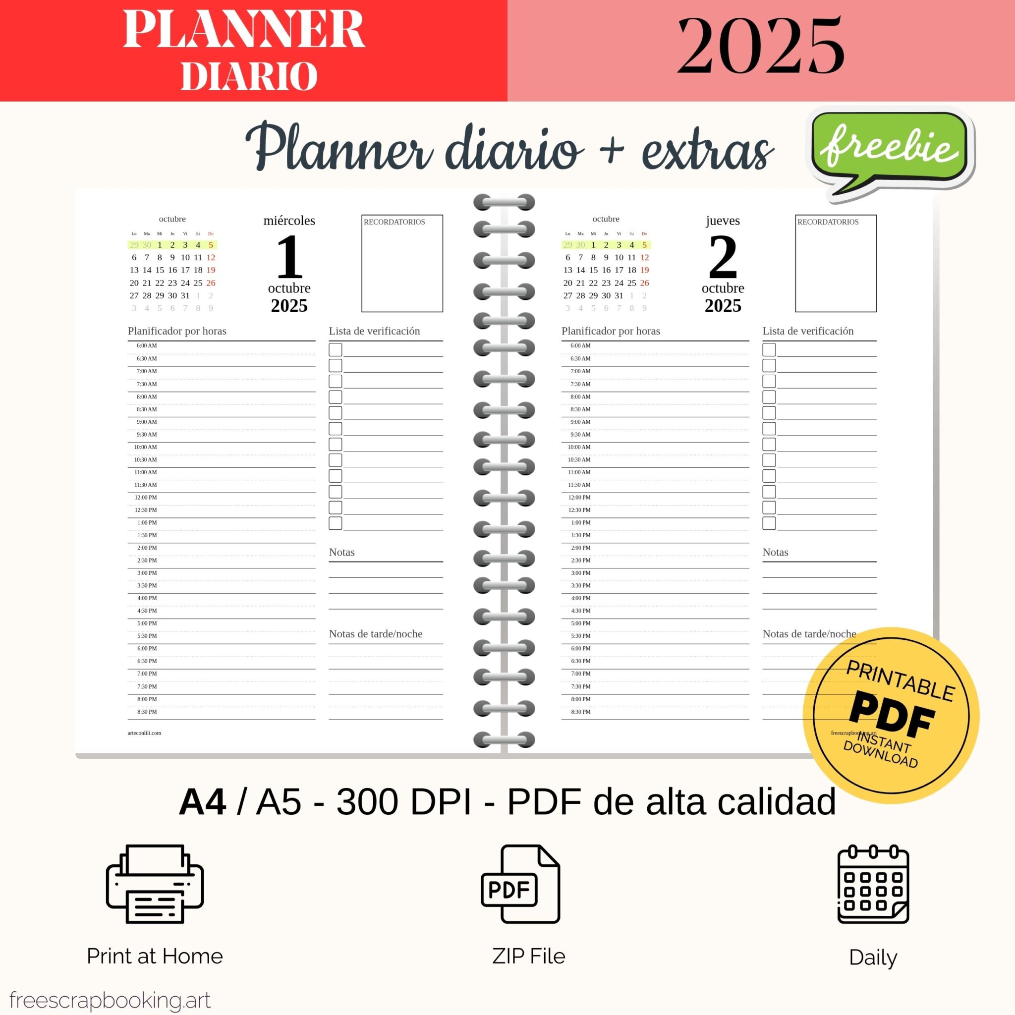 Planner 2024 para imprimir gratis PDF - Plantilla - arteconlili.com