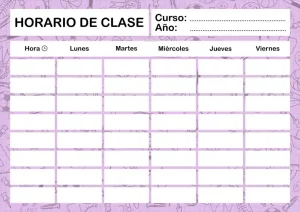Plantilla horario escolar para imprimir en A4 PDF Español | GRATIS | Fondo Colegio - Imagen 5