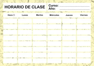 Plantilla horario escolar para imprimir en A4 PDF Español | GRATIS | Fondo Colegio - Imagen 2