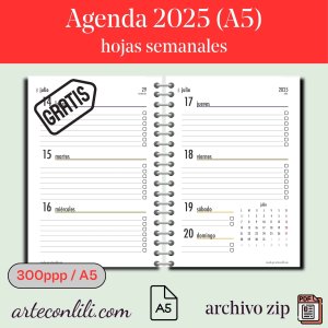 Vista interior agenda 2025 semana vista descargable en PDF