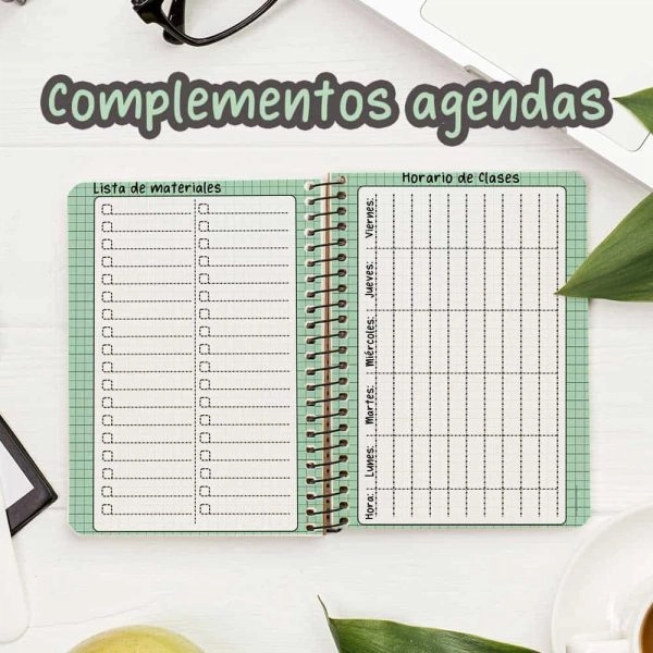 Complementos Agenda en PDF para imprimir A5 - Verde cuadrícula