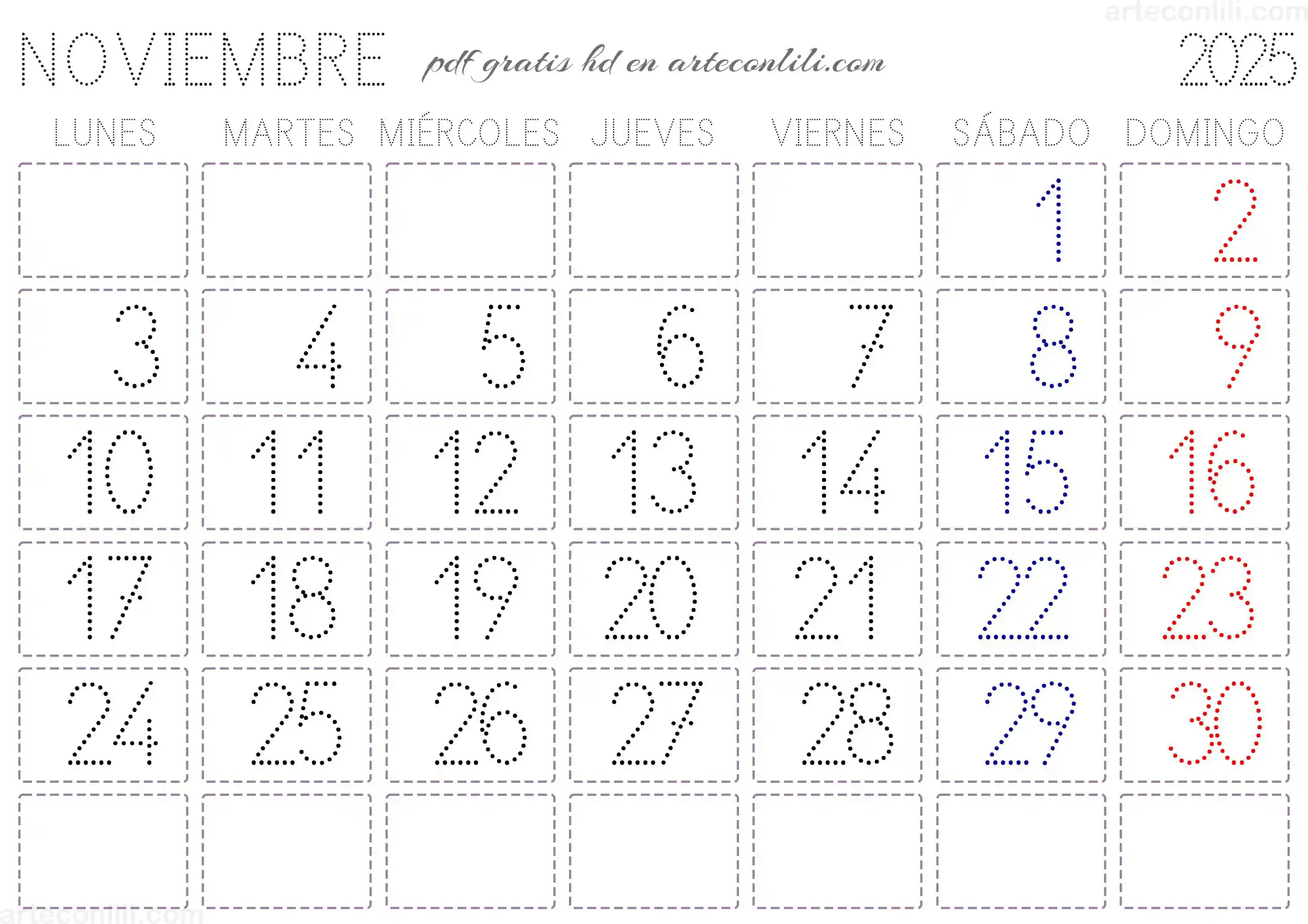 calendario 2025 infantil puntos fuente escolar arteconlili.com 11