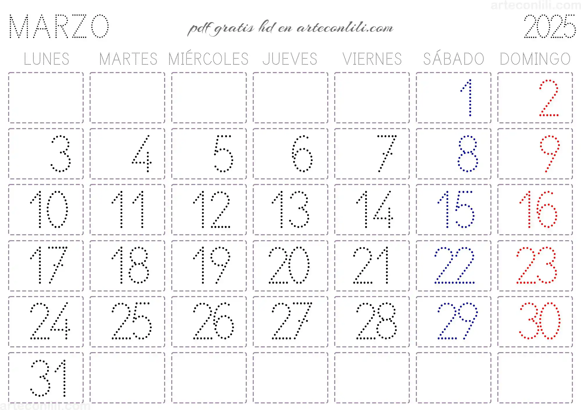 calendario 2025 infantil puntos fuente escolar arteconlili.com 3