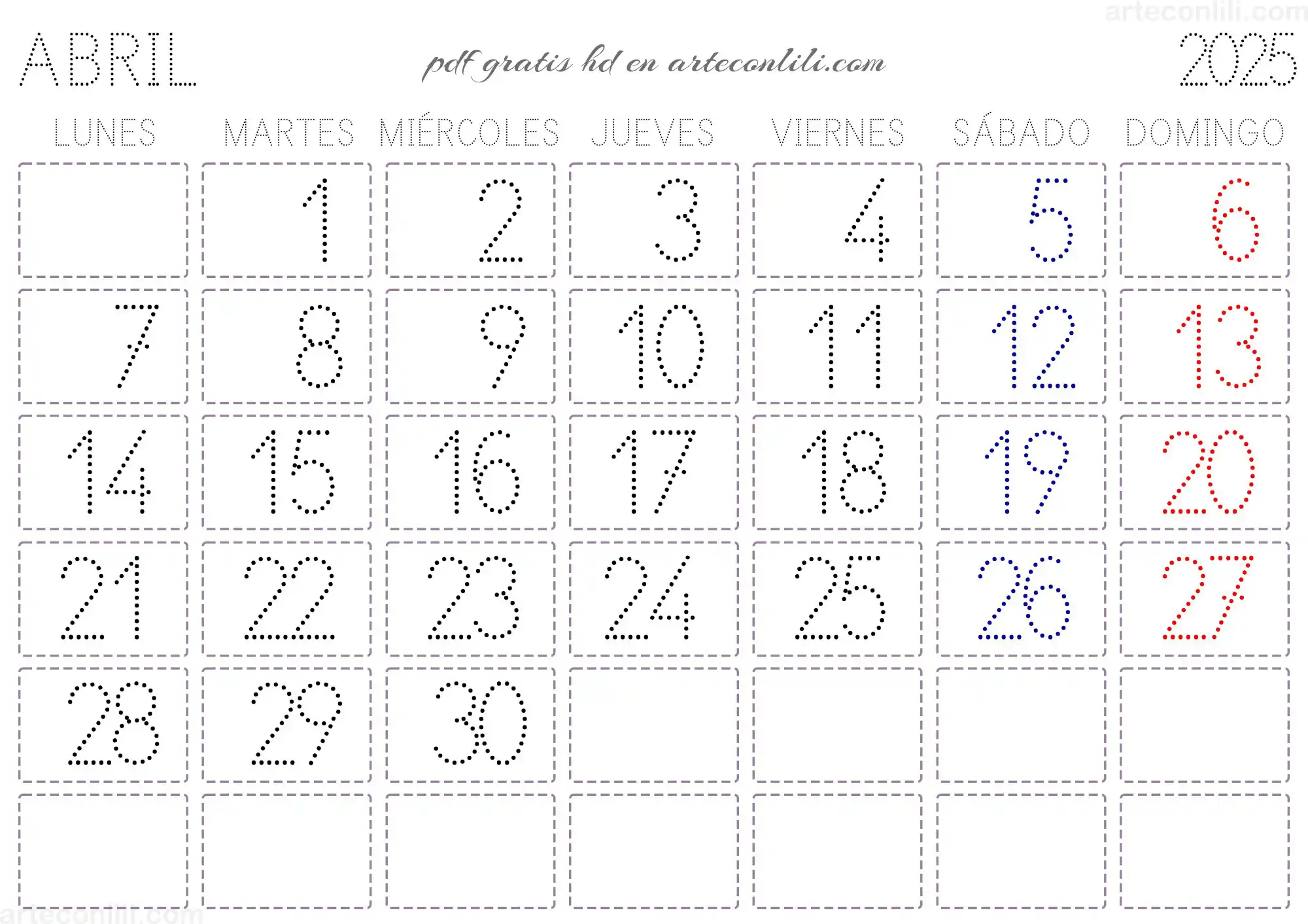 calendario 2025 infantil puntos fuente escolar arteconlili.com 4