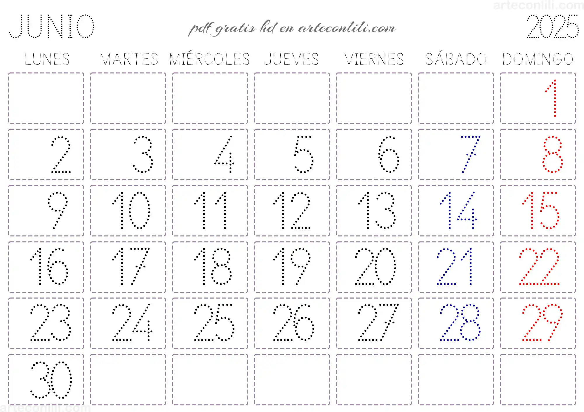 calendario 2025 infantil puntos fuente escolar arteconlili.com 6