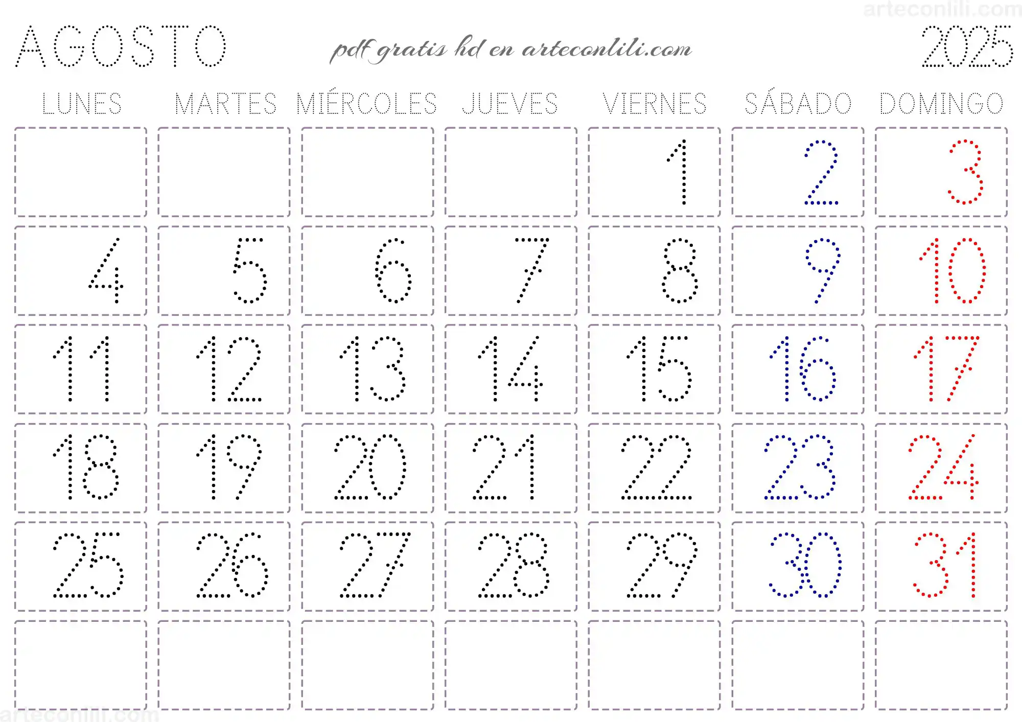 calendario 2025 infantil puntos fuente escolar arteconlili.com 8