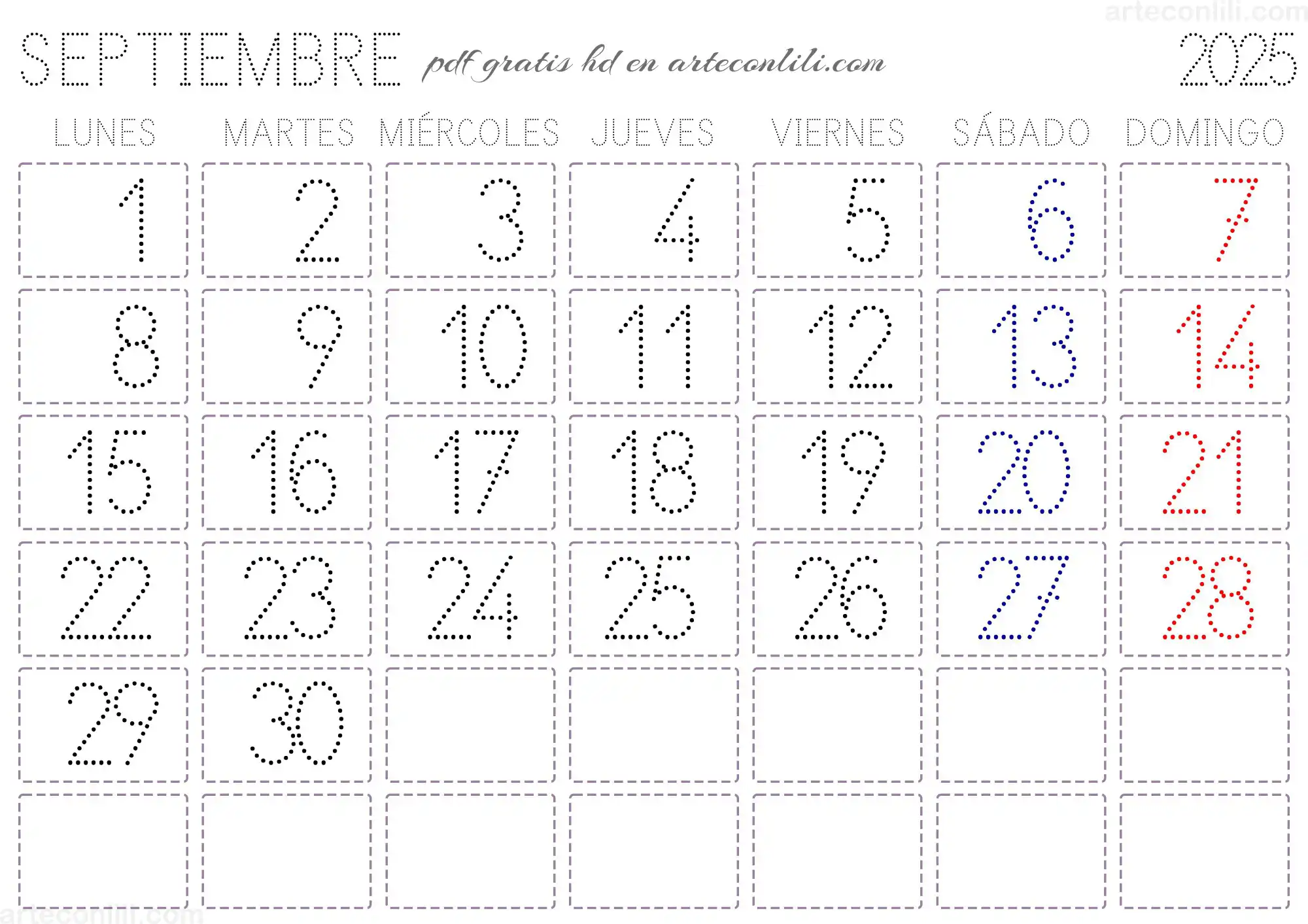 calendario 2025 infantil puntos fuente escolar arteconlili.com 9