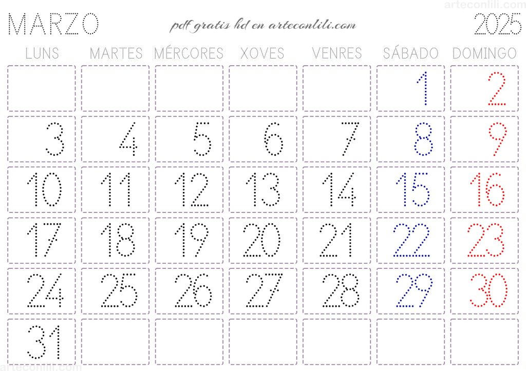 calendario 2025 infantil puntos fuente escolar arteconlili.com galego 3
