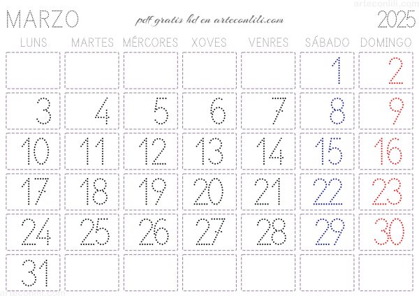 calendario 2025 infantil puntos fuente escolar arteconlili.com galego 3