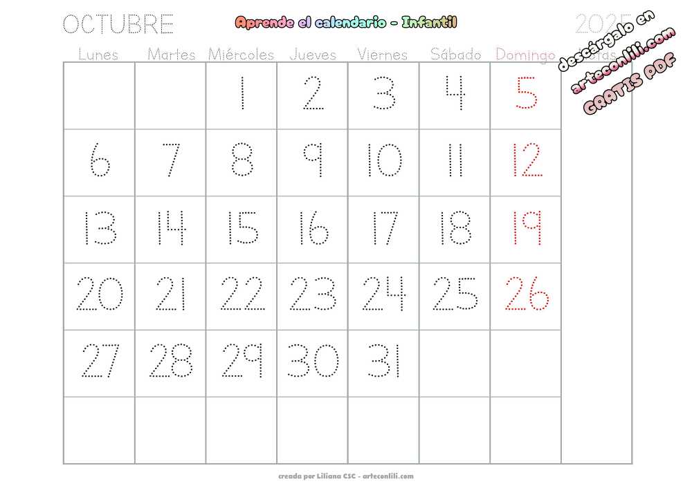 calendario infantil 2025 14 10 Octubre 01