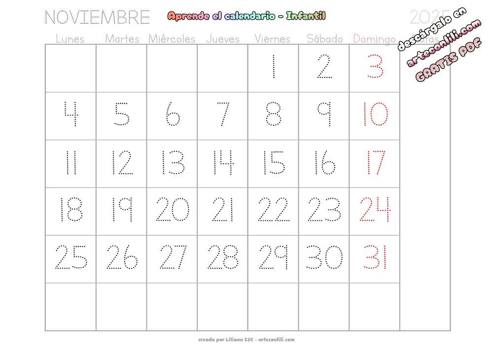 calendario infantil 2025 14 11 Noviembre 01