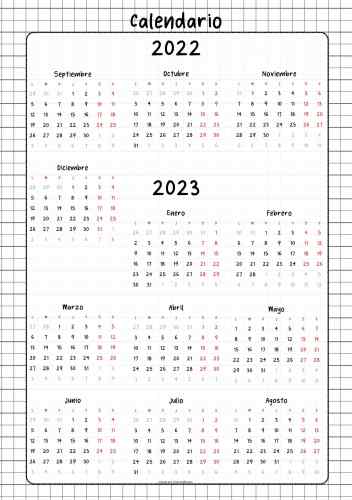 hoja calendario agenda escolar 22-23 fondo blanco