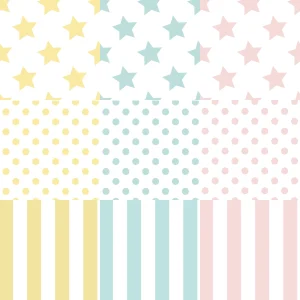 Papeles Digitales Básicos Colores Bebé Rayas, Estrellas y Puntos - (A4) Gratis para Imprimir
