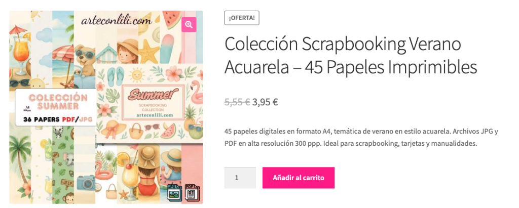 Colección de verano arteconlili oferta digital para imprimir pdf