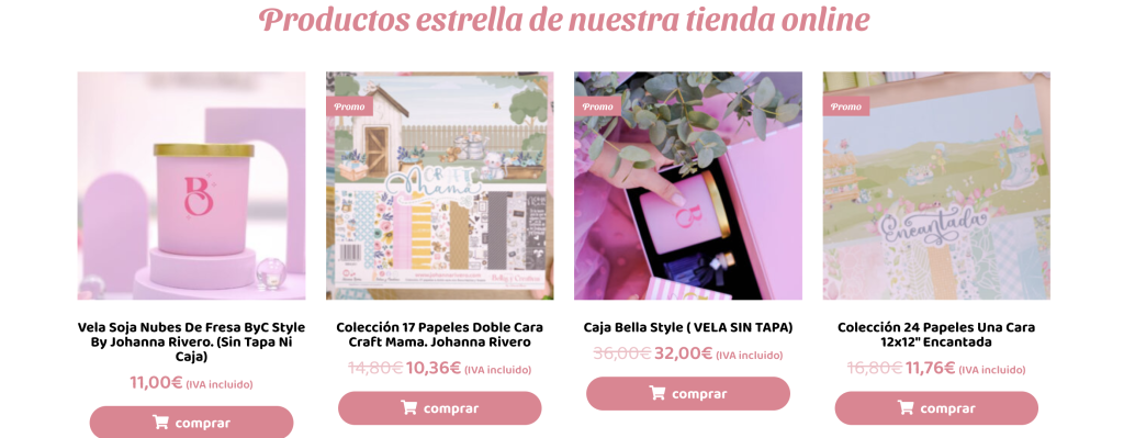 Descuento de más de un 20% en algunos productos seleccionados en la tienda online de johanna rivero