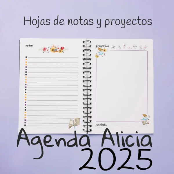 mockup agenda 2025 alicia notas proyectos