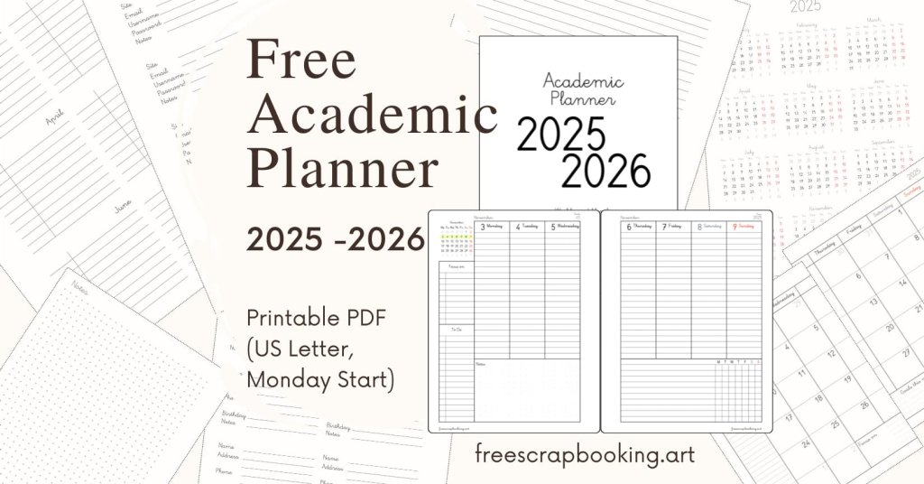 Free Academic Planner 2025–2026 Monday Start PDF US Letter