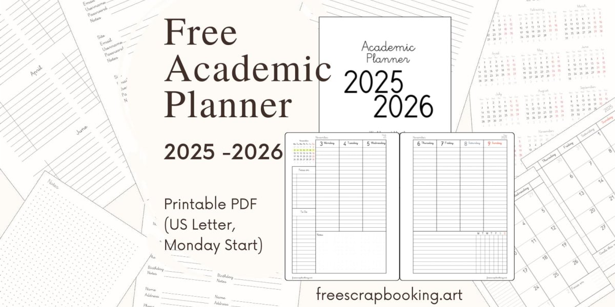 Free Academic Planner 2025–2026 Monday Start PDF US Letter