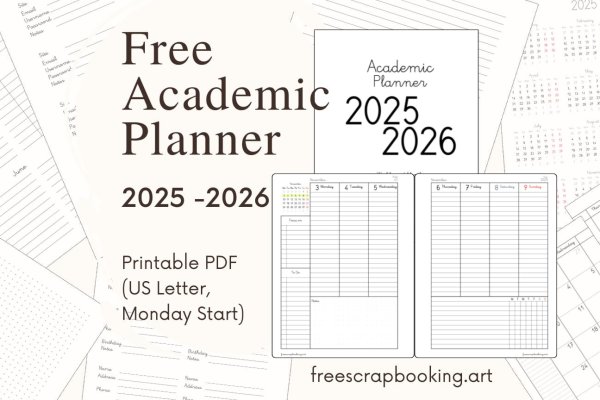 Free Academic Planner 2025–2026 Monday Start PDF US Letter