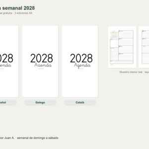 Agenda 2028 a dos páginas — portadas y semana real