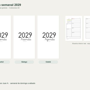 Agenda 2029 a dos páginas — portadas y semana real
